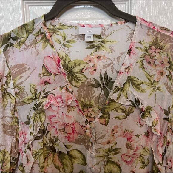 J.Jill Ruffle Floral Button Front Blouse Size S - Picture 3 of 10